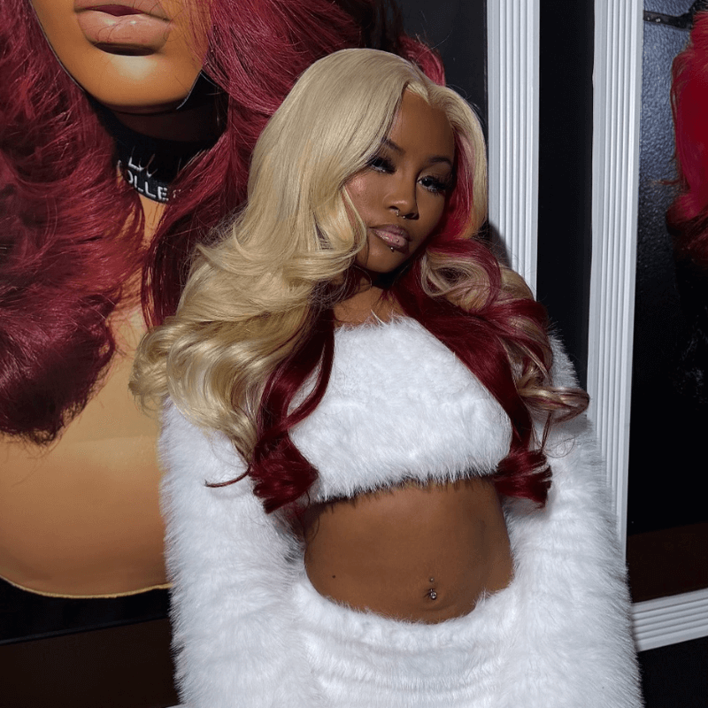 SZC Peekaboo Blonde 99J Red 200 Density 13x4 Lace Front Virgin Hair Wigs
