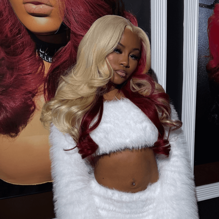 SZC Peekaboo Blonde 99J Red 200 Density 13x4 Lace Front Virgin Hair Wigs