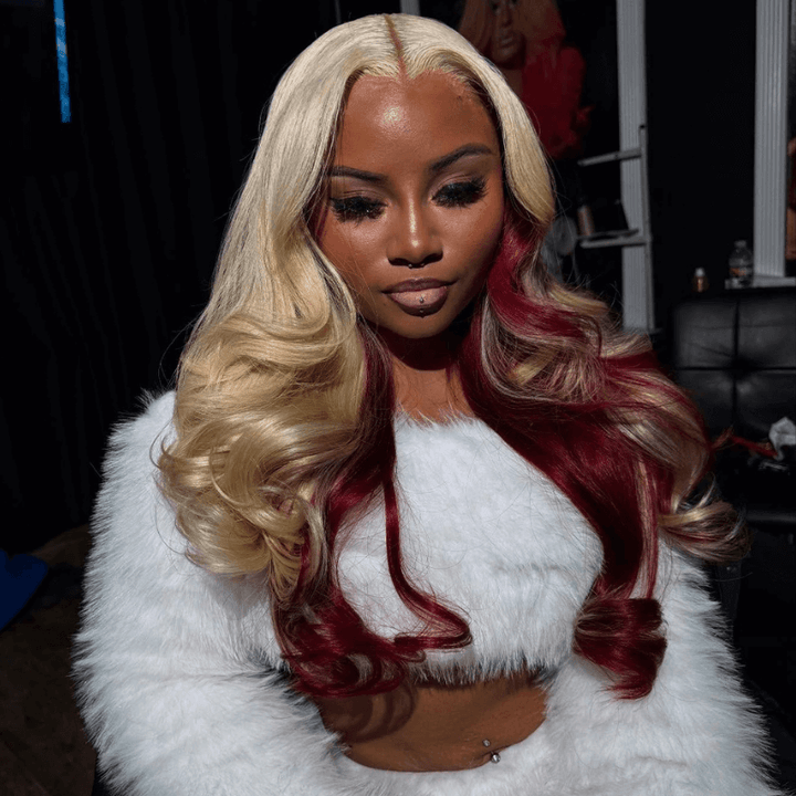 SZC Peekaboo Blonde 99J Red 200 Density 13x4 Lace Front Virgin Hair Wigs