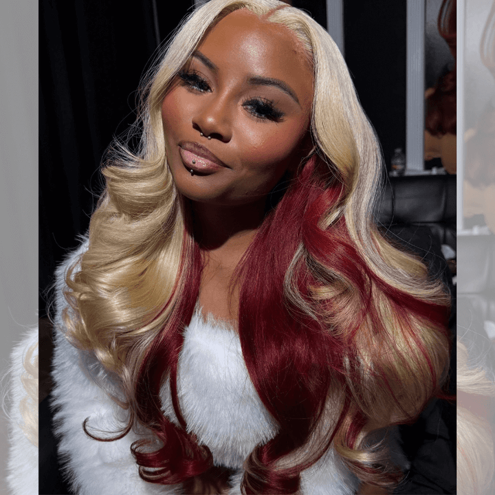 SZC Peekaboo Blonde 99J Red 200 Density 13x4 Lace Front Virgin Hair Wigs