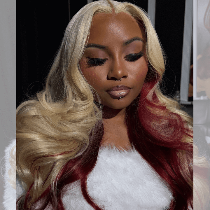 SZC Peekaboo Blonde 99J Red 200 Density 13x4 Lace Front Virgin Hair Wigs