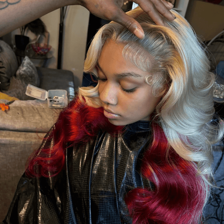 SZC Peekaboo Blonde Burgundy 99J Red 13x4 Lace Front Human Hair Wigs