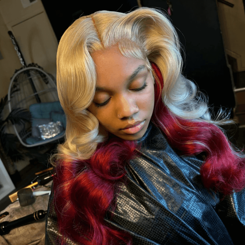 SZC Peekaboo Blonde Burgundy 99J Red 13x4 Lace Front Human Hair Wigs