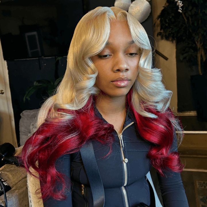 SZC Peekaboo Blonde Burgundy 99J Red 13x4 Lace Front Human Hair Wigs