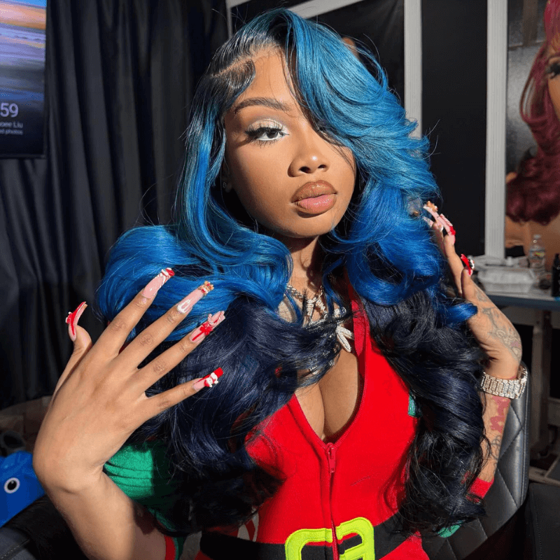 SZC Peekaboo Royal Midnight Blue Two Tones Color Lace Front Human Hair Wig