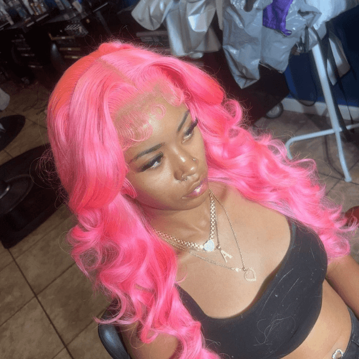 SZC Pink Body Wave 13x4 Transparent Lace Front Virgin Human Hair Wigs