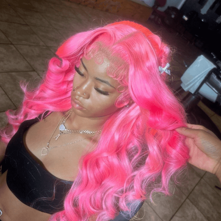 SZC Pink Body Wave 13x4 Transparent Lace Front Virgin Human Hair Wigs