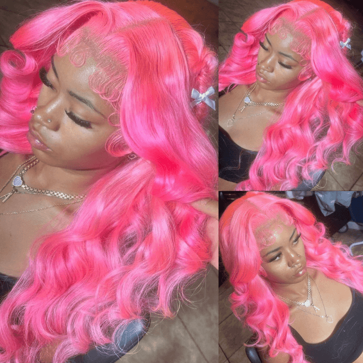 SZC Pink Body Wave 13x4 Transparent Lace Front Virgin Human Hair Wigs
