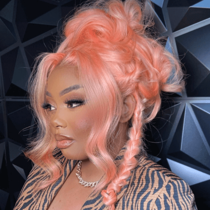 SZC Pink Color Body Wave 13x4 Transparent Lace Front Vrgin Human Hair Wig