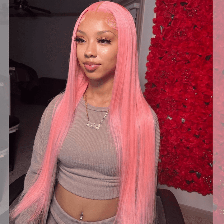 SZC Pink Color Bone Straight Hair Weave HD Lace Front Human Hair Wig
