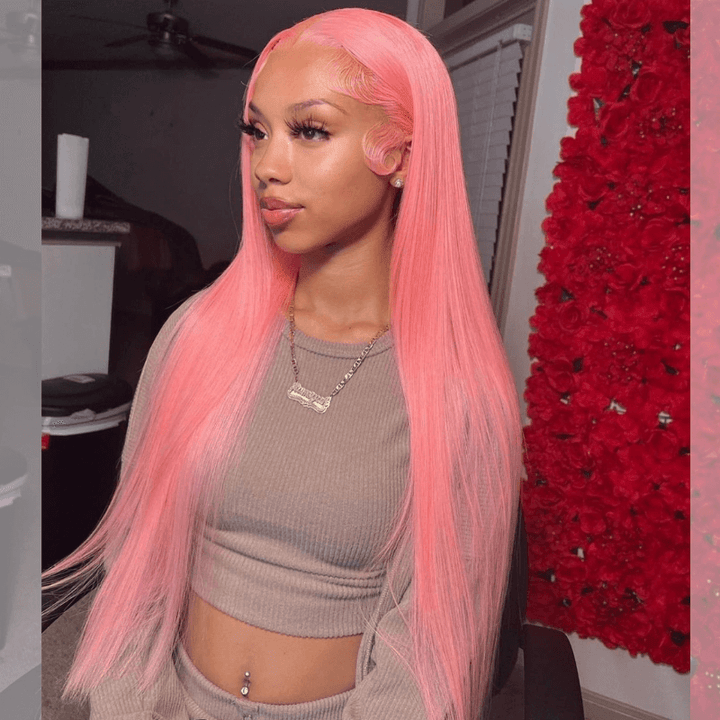 SZC Pink Color Bone Straight Hair Weave HD Lace Front Human Hair Wig