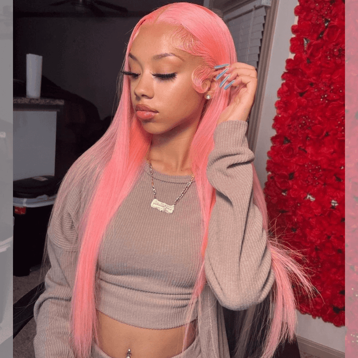 SZC Pink Color Bone Straight Hair Weave HD Lace Front Human Hair Wig