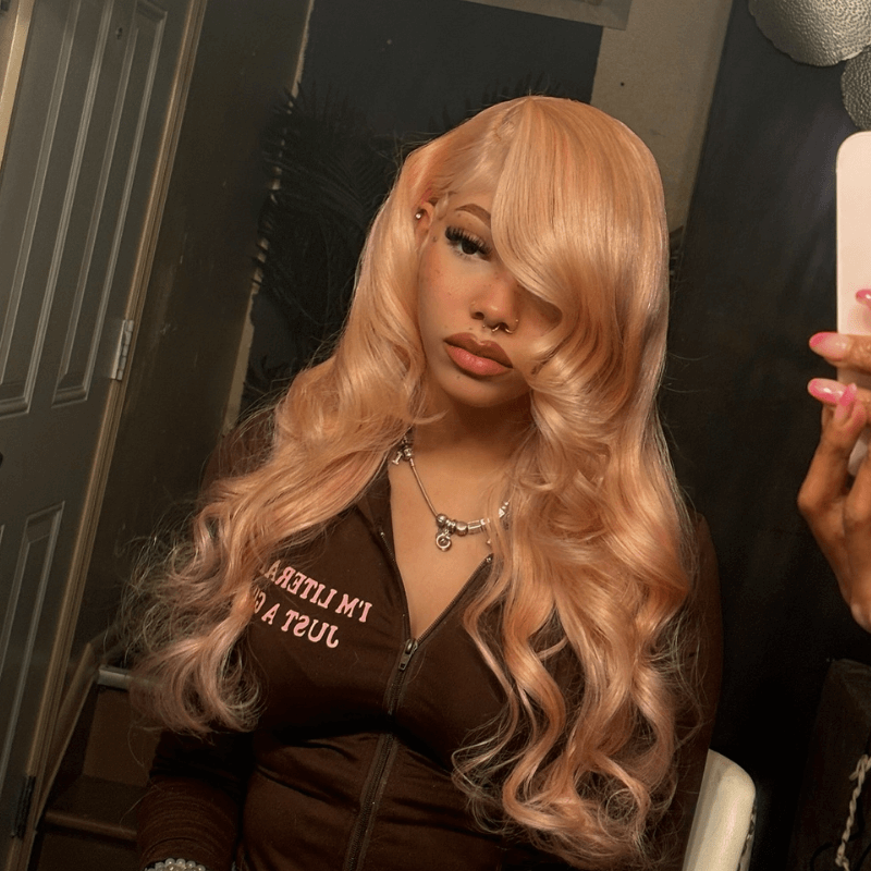 SZC Pinkish Gold Blonde Body Wave 13x4 Lace Front Virgin Human Hair Wigs