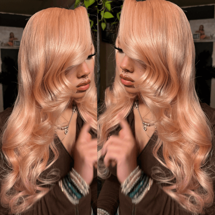 SZC Pinkish Gold Blonde Body Wave 13x4 Lace Front Virgin Human Hair Wigs