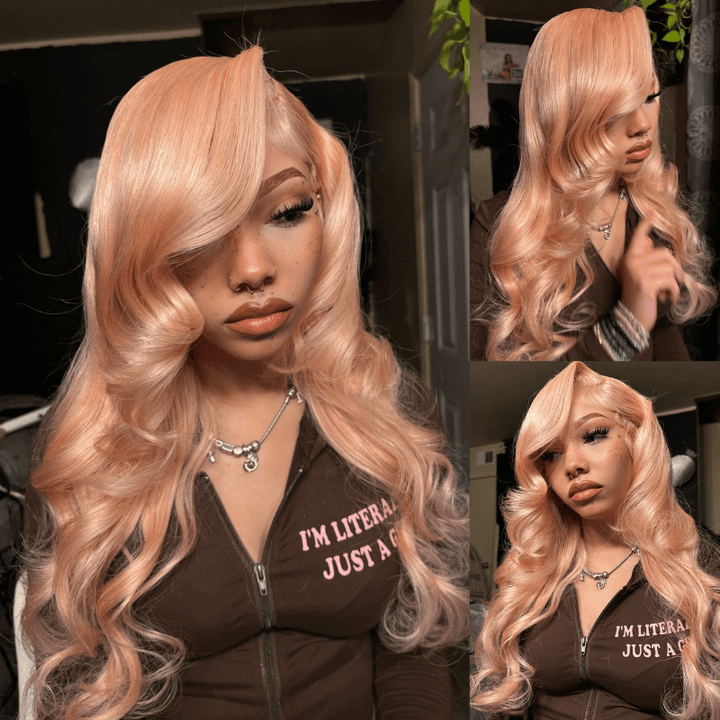 SZC Pinkish Gold Blonde Body Wave 13x4 Lace Front Virgin Human Hair Wigs