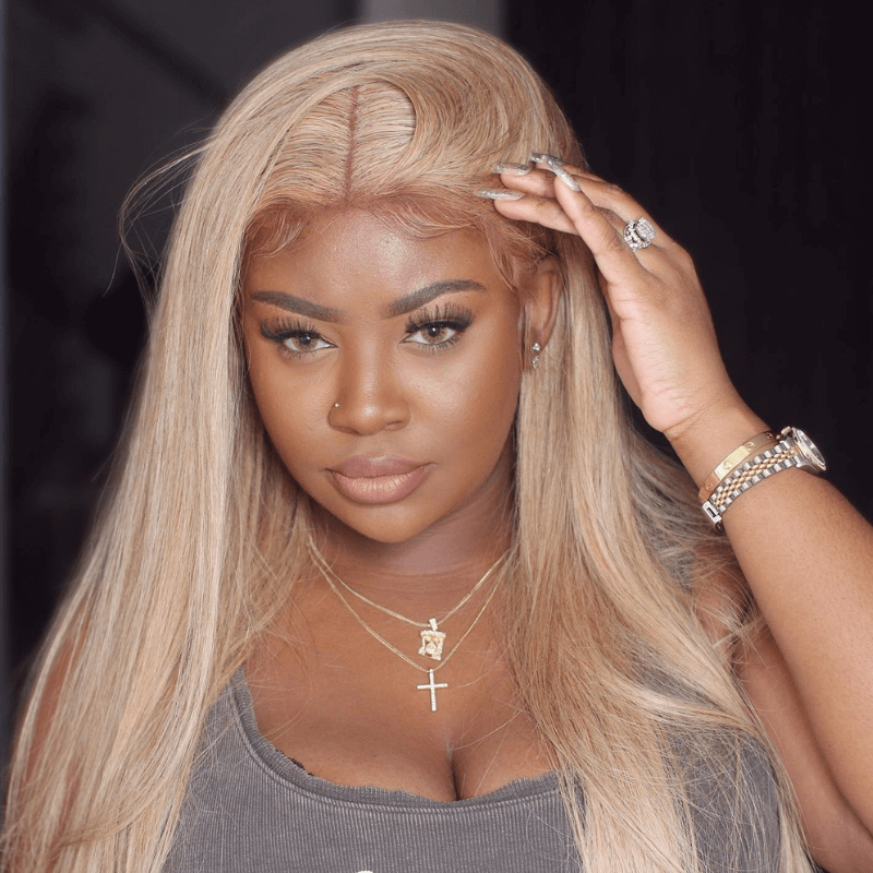 SZC Platinum Honey Blonde Bone Straight 13x4 Lace Front Human Hair Wig