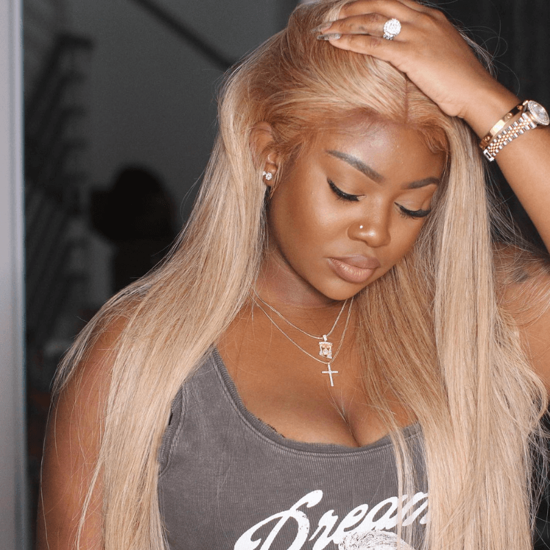SZC Platinum Honey Blonde Bone Straight 13x4 Lace Front Human Hair Wig
