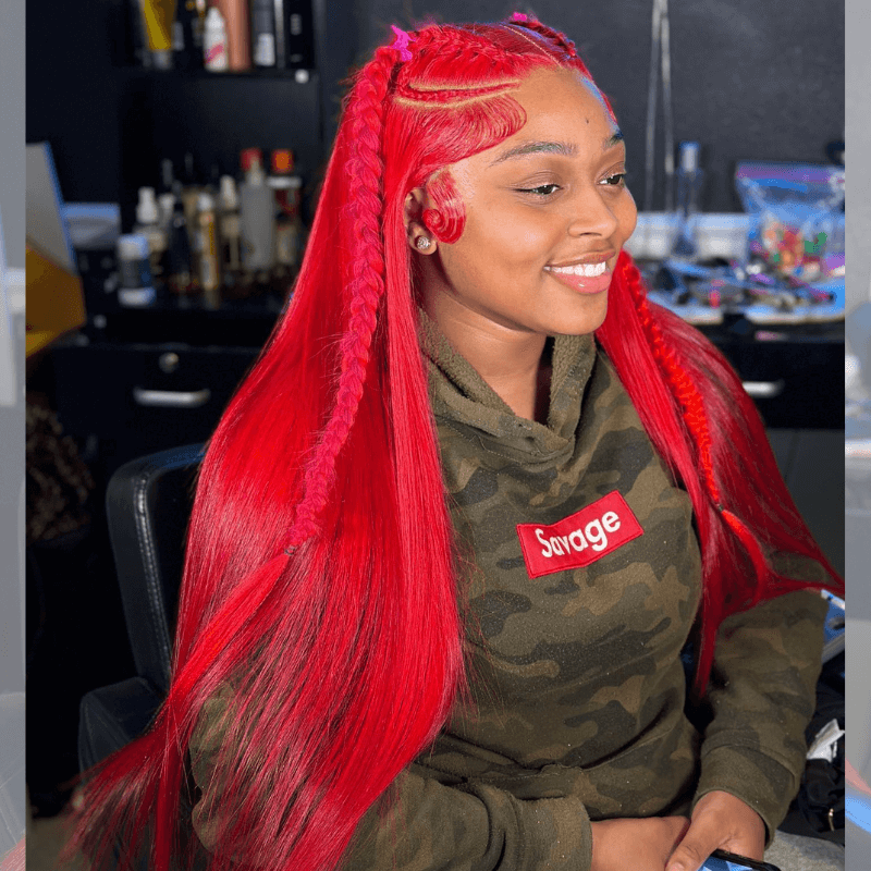 SZC Red Color Bone Straight 200 Density 13x4 Lace Front Human Hair Wig