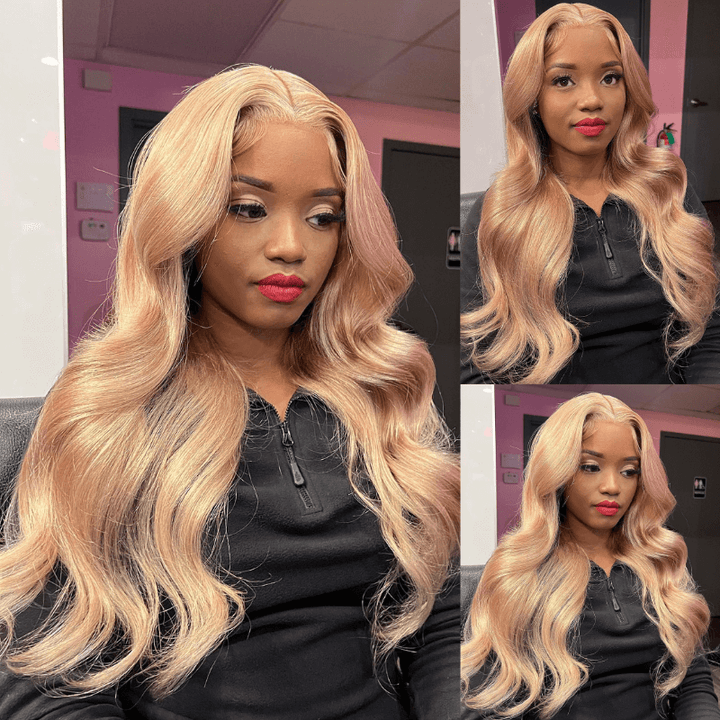 SZC Strawberry Honey Blonde Body Wave Virgin Lace Front Human Hair Wig