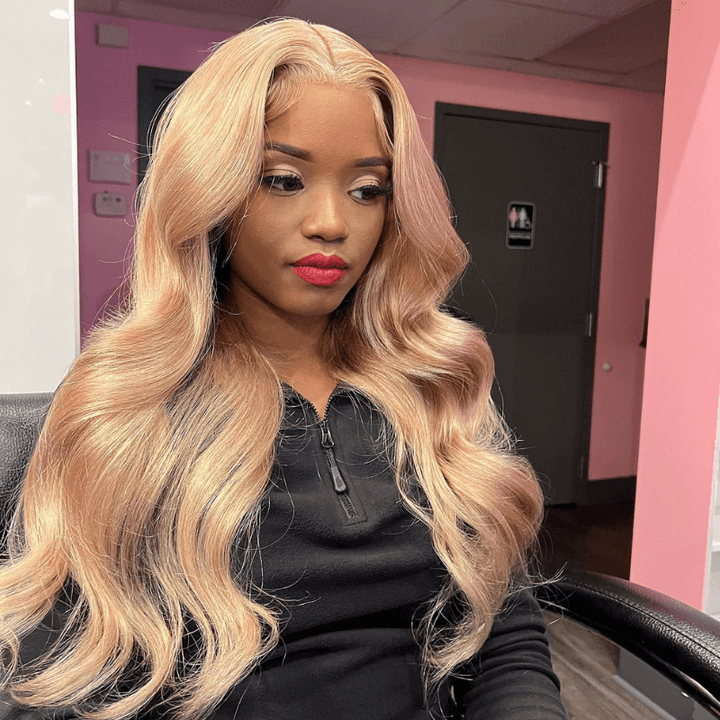 SZC Strawberry Honey Blonde Body Wave Virgin Lace Front Human Hair Wig
