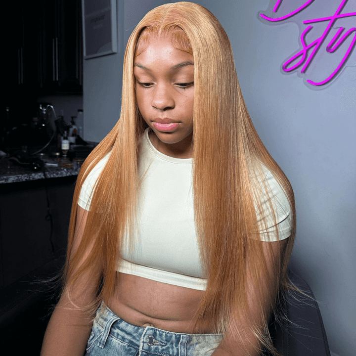 SZC Strawberry Honey Blonde Bone Straight HD Lace Front Human Hair Wig