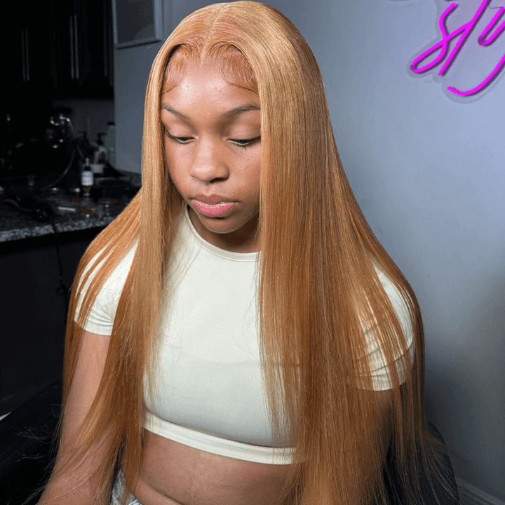 SZC Strawberry Honey Blonde Bone Straight HD Lace Front Human Hair Wig