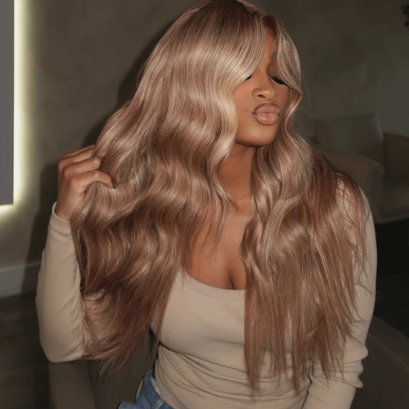 SZC Strawberry Platinum Blonde Light Brown Highlight Human Hair Wigs