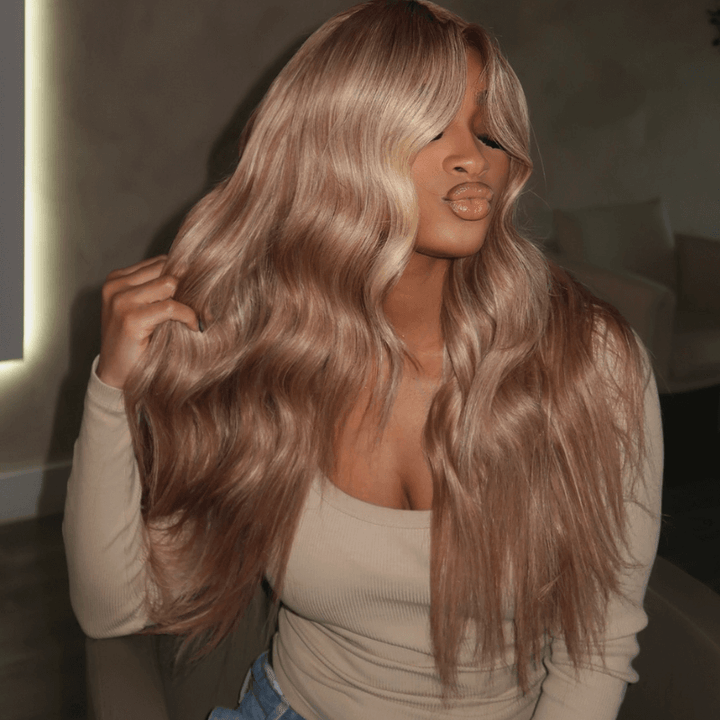 SZC Strawberry Platinum Blonde Light Brown Highlight Human Hair Wigs