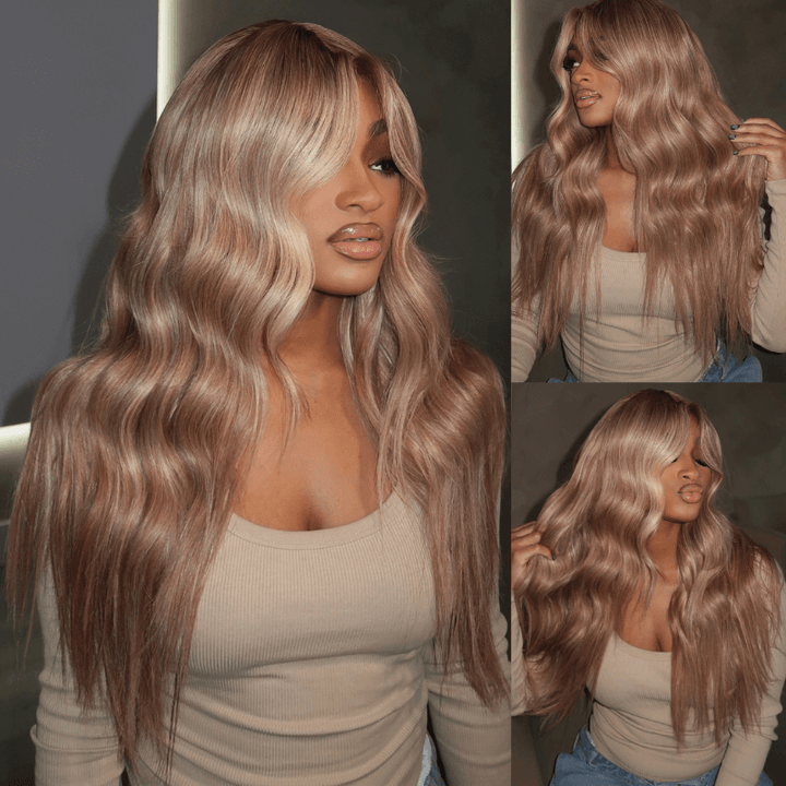 SZC Strawberry Platinum Blonde Light Brown Highlight Human Hair Wigs