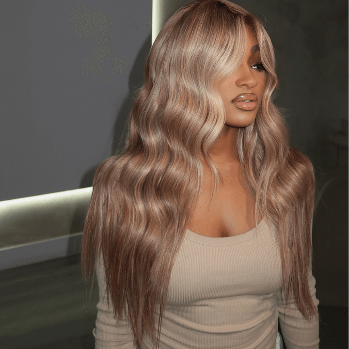 SZC Strawberry Platinum Blonde Light Brown Highlight Human Hair Wigs