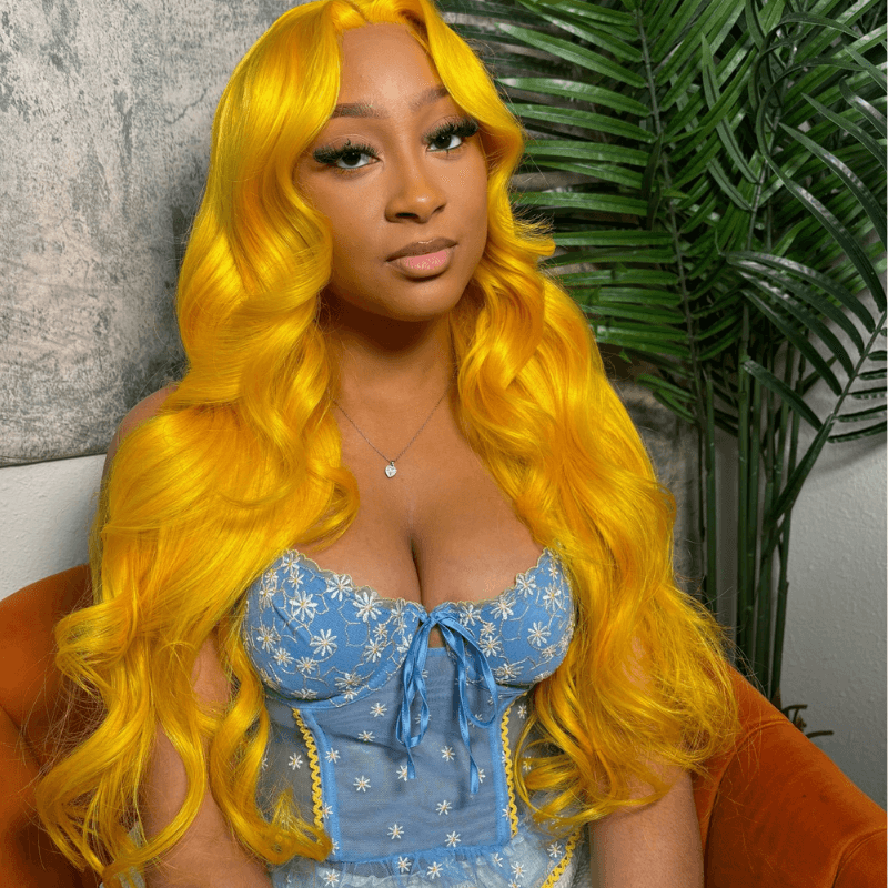 SZC Yellow Color 200 Density 13X4 Lace Front Body Wave Human Hair Wig