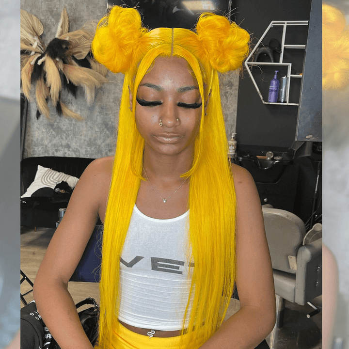 SZC Yellow Color 200 Density 13x4 Transparent Lace Front Human Hair Wigs