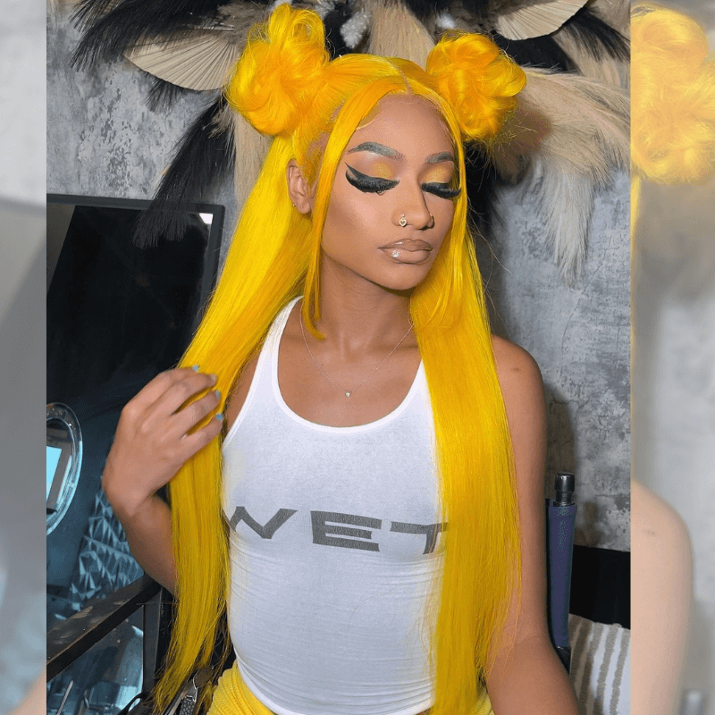 SZC Yellow Color 200 Density 13x4 Transparent Lace Front Human Hair Wigs