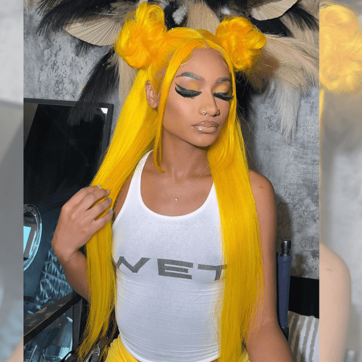 SZC Yellow Color 200 Density 13x4 Transparent Lace Front Human Hair Wigs