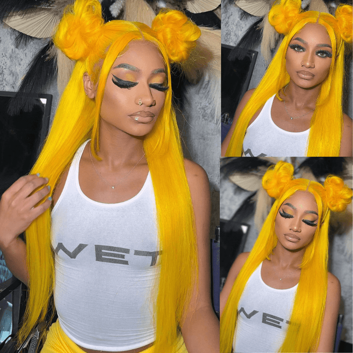 SZC Yellow Color 200 Density 13x4 Transparent Lace Front Human Hair Wigs