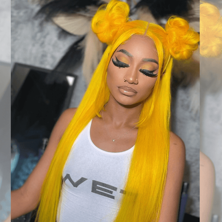 SZC Yellow Color 200 Density 13x4 Transparent Lace Front Human Hair Wigs