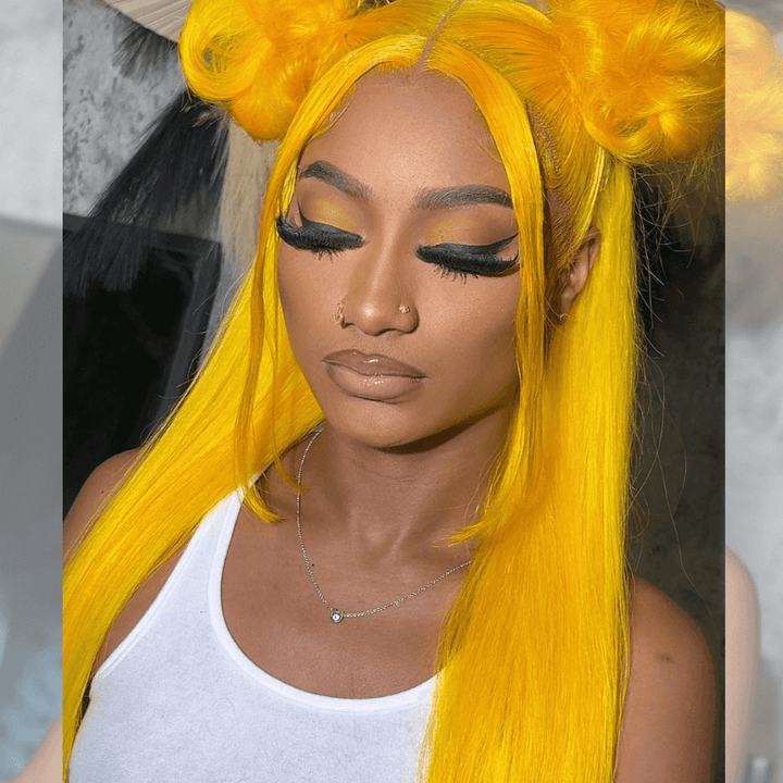 SZC Yellow Color 200 Density 13x4 Transparent Lace Front Human Hair Wigs