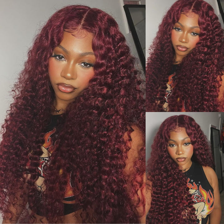 SZC 200 Density 99J Red Deep Curly 13x4 HD Lace Front Virgin Human Wig