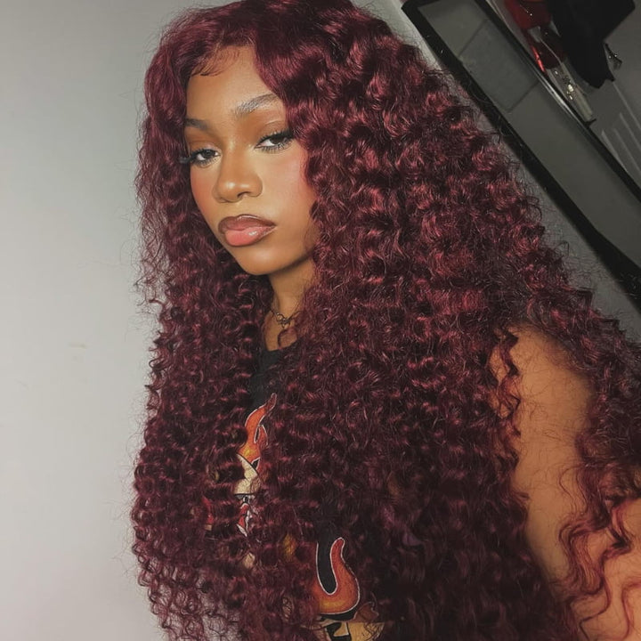 SZC 200 Density 99J Red Deep Curly 13x4 HD Lace Front Virgin Human Wig