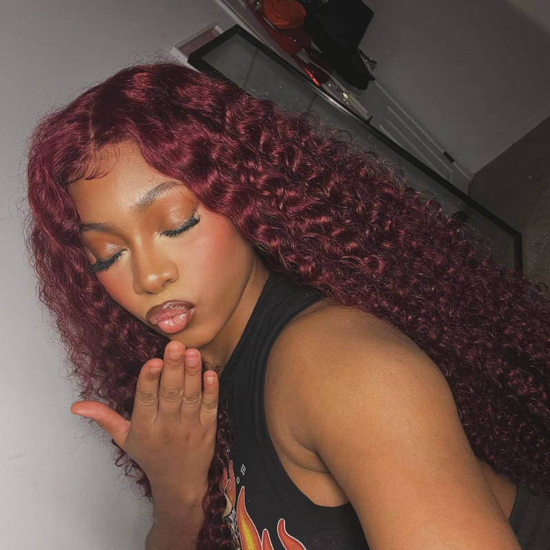 SZC 200 Density 99J Red Deep Curly 13x4 HD Lace Front Virgin Human Wig