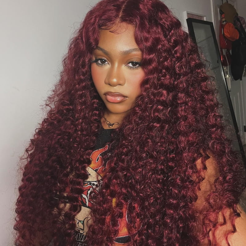 SZC 200 Density 99J Red Deep Curly 13x4 HD Lace Front Virgin Human Wig