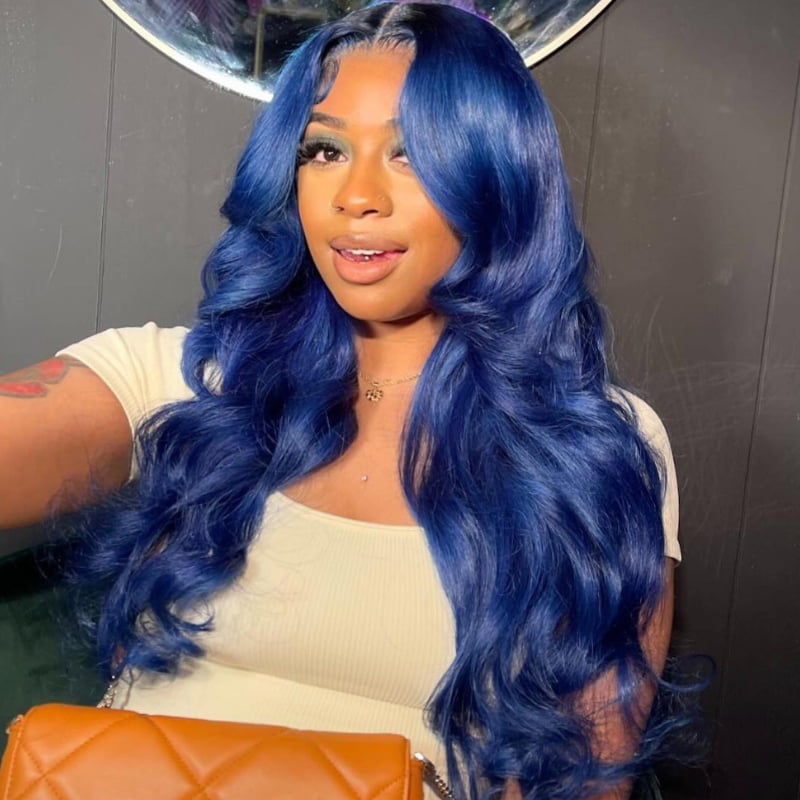SZC 200 Density Blue Color Body Wave 13x4 HD Lace Front Human Hair Wig