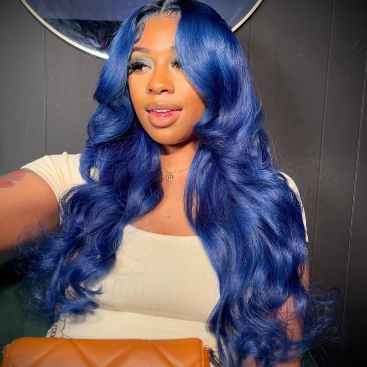 SZC 200 Density Blue Color Body Wave 13x4 HD Lace Front Human Hair Wig
