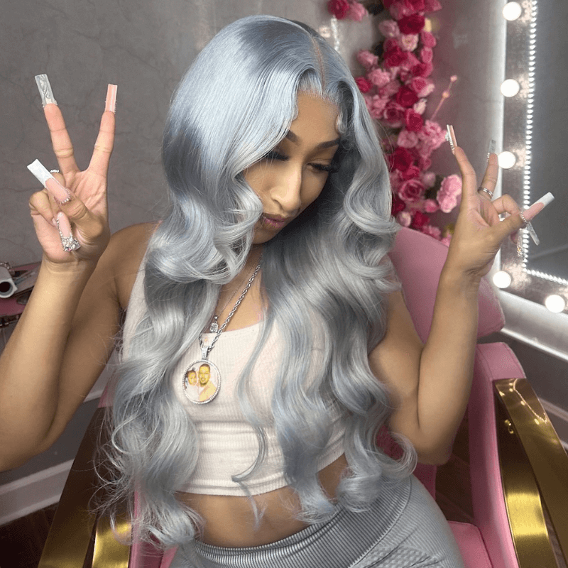 SZC 200 Density Gray Body Wave Grey Color 13x4 Lace Front Human Hair Wigs