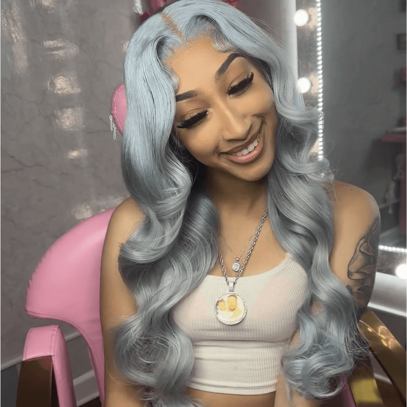SZC 200 Density Gray Body Wave Grey Color 13x4 Lace Front Human Hair Wigs