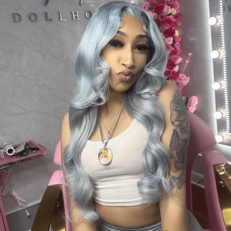 SZC 200 Density Gray Body Wave Grey Color 13x4 Lace Front Human Hair Wigs