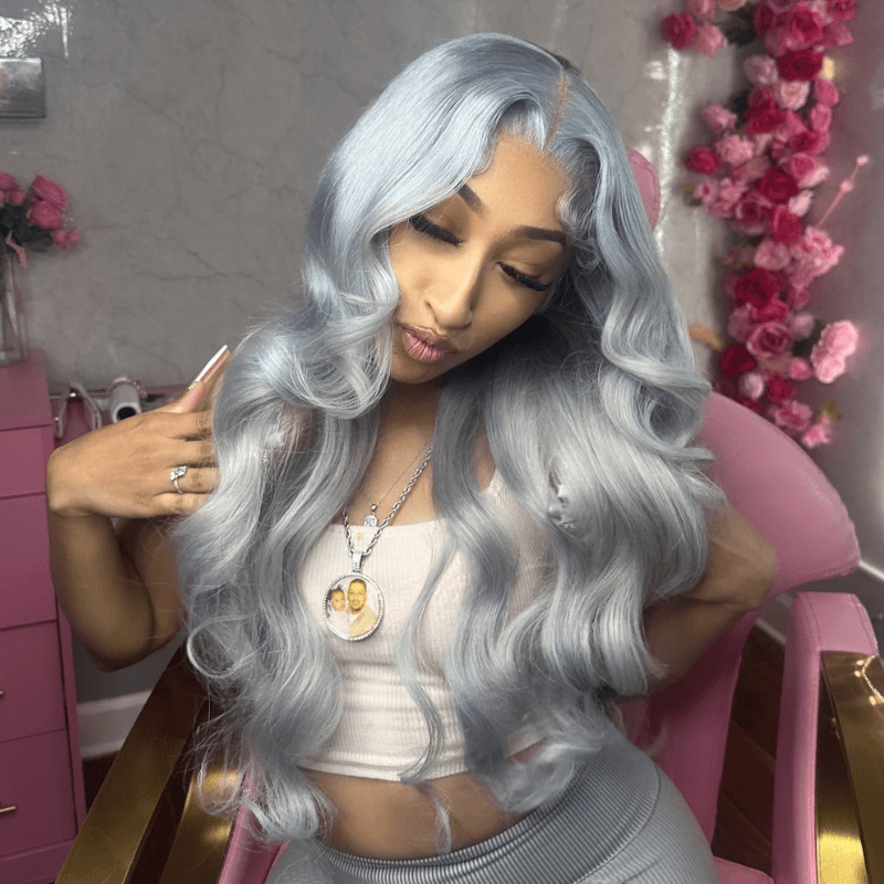 SZC 200 Density Gray Body Wave Grey Color 13x4 Lace Front Human Hair Wigs