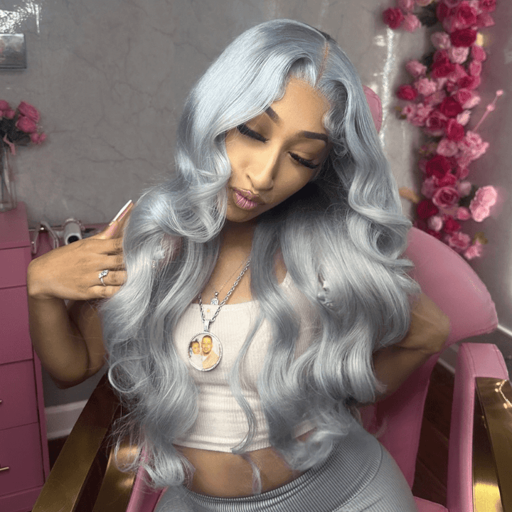 SZC 200 Density Gray Body Wave Grey Color 13x4 Lace Front Human Hair Wigs