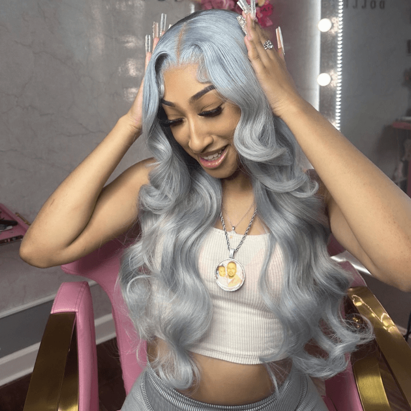 SZC 200 Density Gray Body Wave Grey Color 13x4 Lace Front Human Hair Wigs