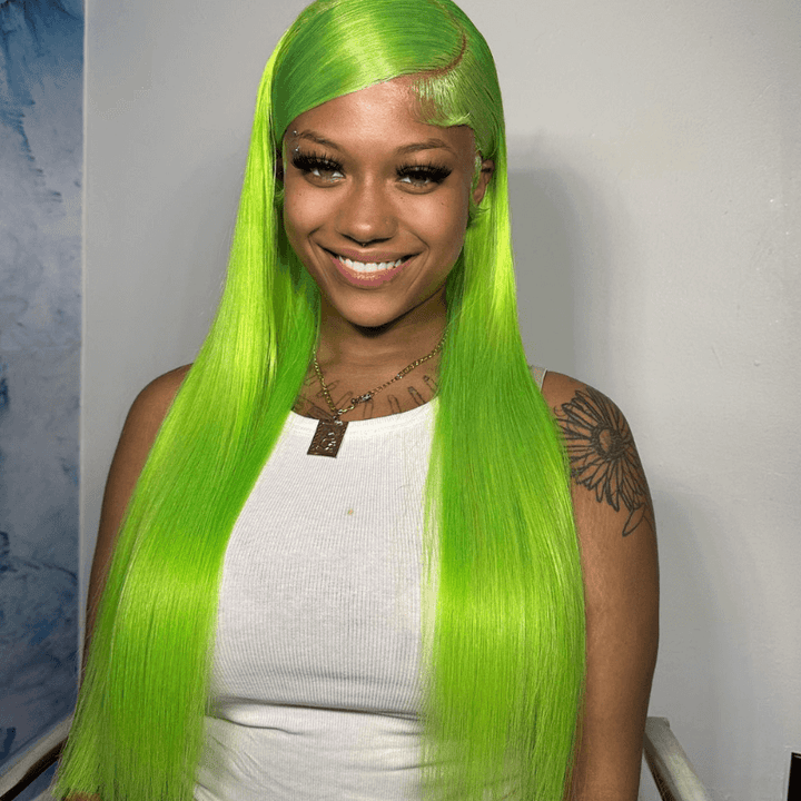 SZC 200 Density Green Color 13x4 Lace Front Straight Weave Human Hair Wig
